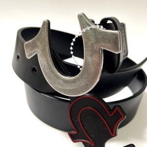 NWT Original TRUE RELIGION Brushed Silver Buckle Horseshoe Belt Black